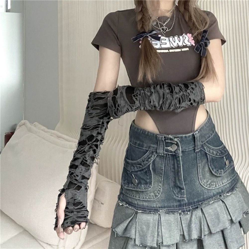 Long Punk Gloves Distressed St - Fingerless Glove Knit review and price