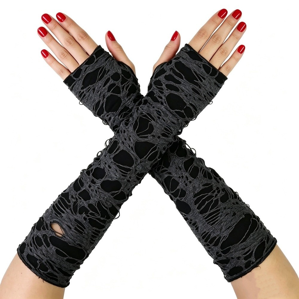 Long Punk Gloves Distressed St - Fingerless Glove Knit review and price